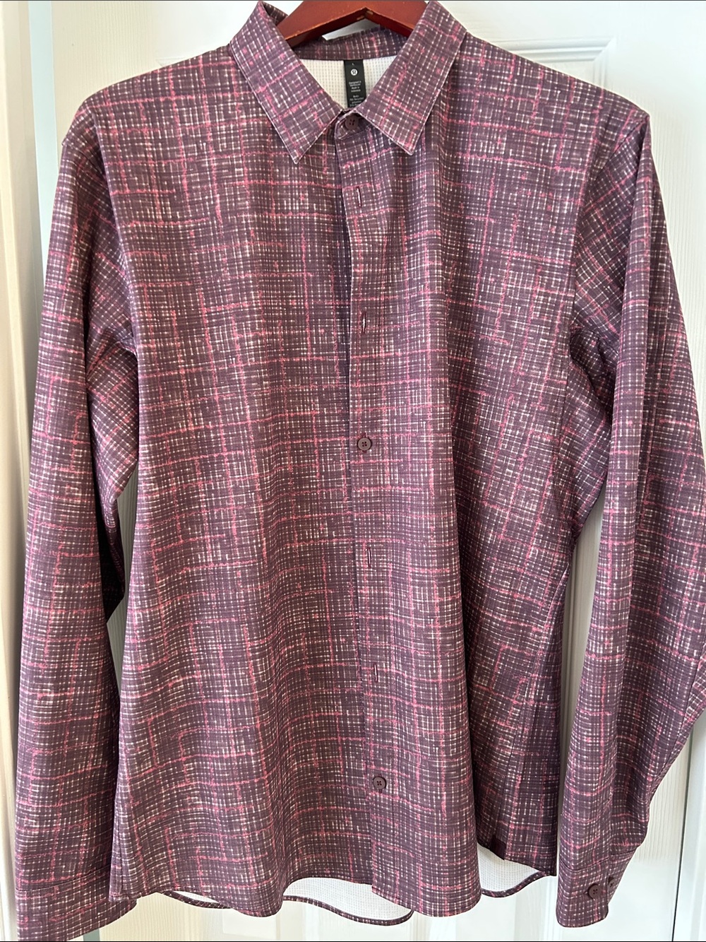 lululemon athletica Men's Purple and Pink Plaid Button-Down Shirt